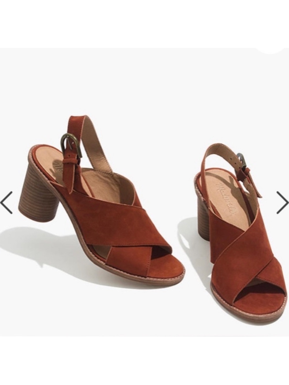 Madewell Rust Suede Crisscross Slingback Block Heels Size 9